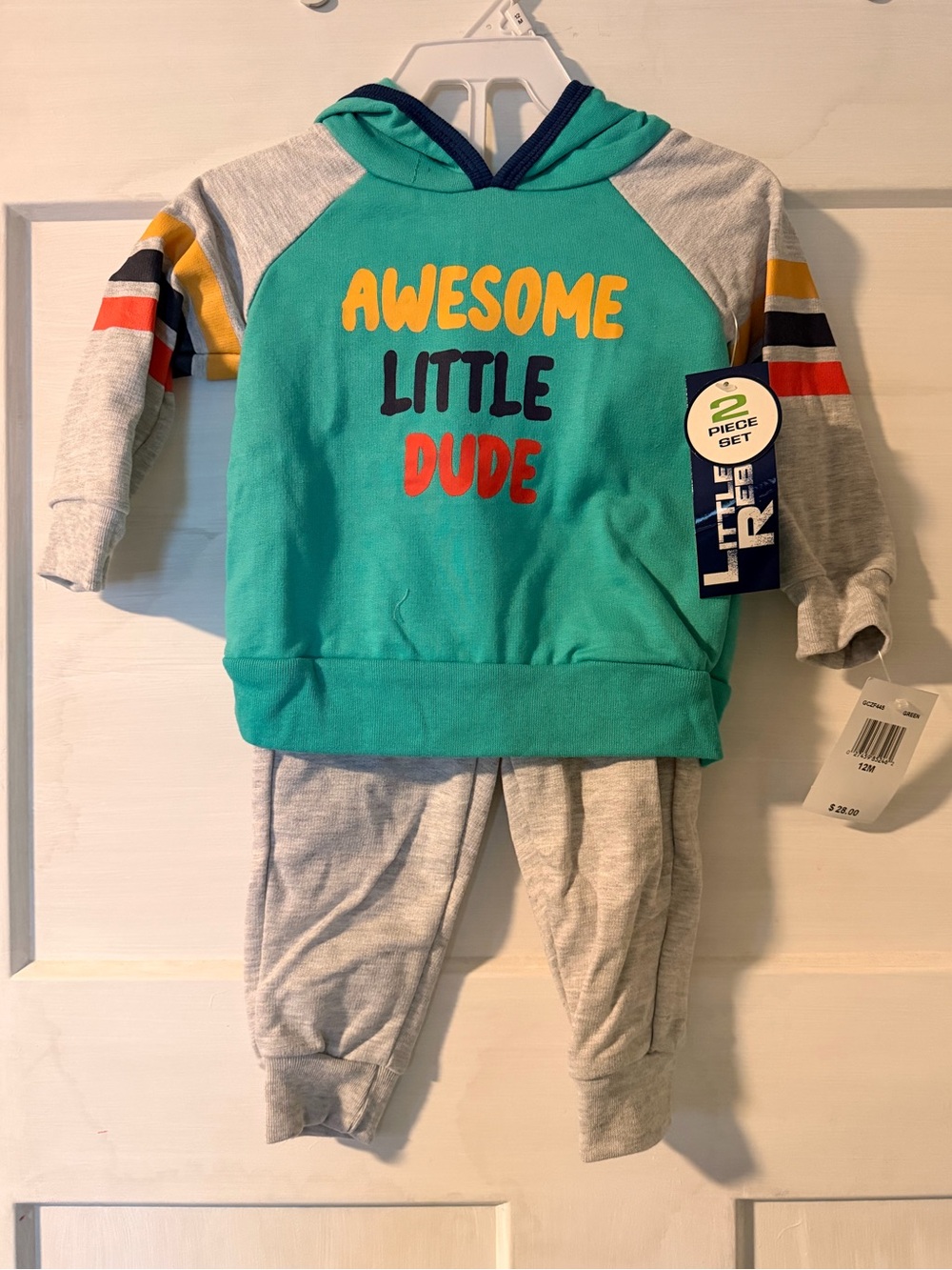 Awesome Little Dude Hooded Set - Teal & Gray